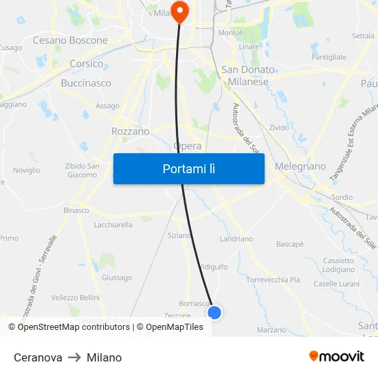 Ceranova to Milano map