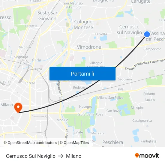 Cernusco Sul Naviglio to Milano map
