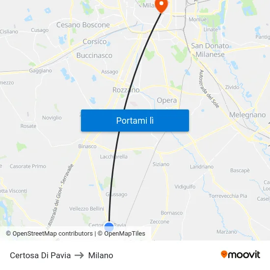 Certosa Di Pavia to Milano map
