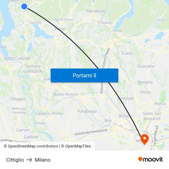 Cittiglio to Milano map