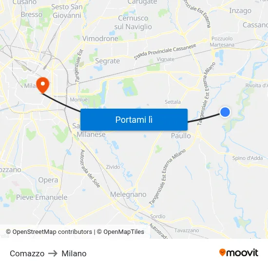 Comazzo to Milano map
