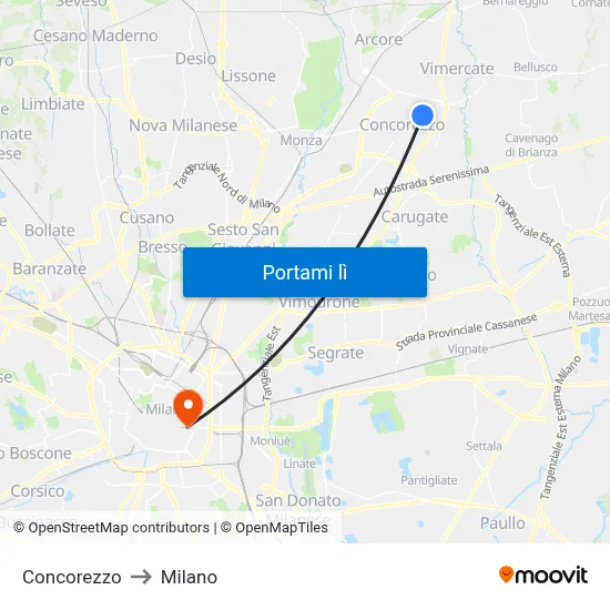 Concorezzo to Milano map