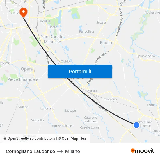 Cornegliano Laudense to Milano map