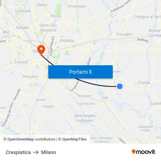Crespiatica to Milano map