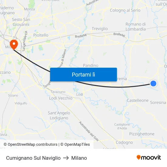 Cumignano Sul Naviglio to Milano map