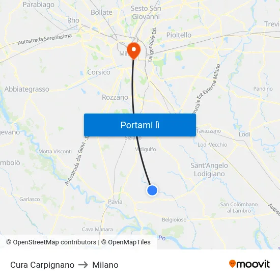 Cura Carpignano to Milano map