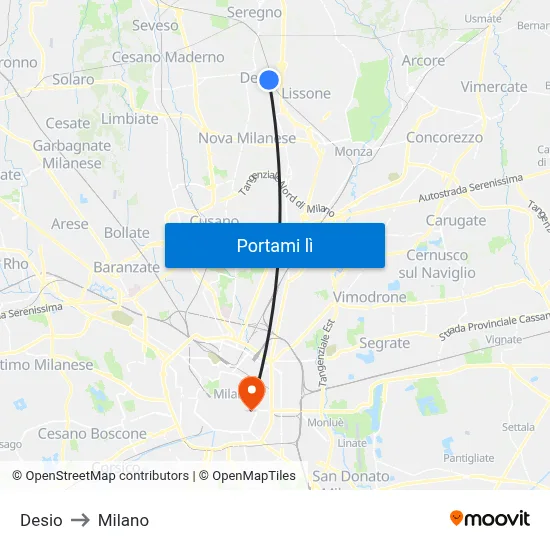 Desio to Milano map