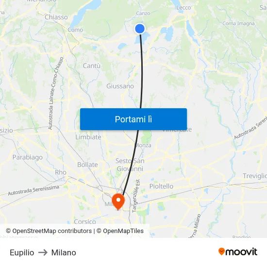 Eupilio to Milano map