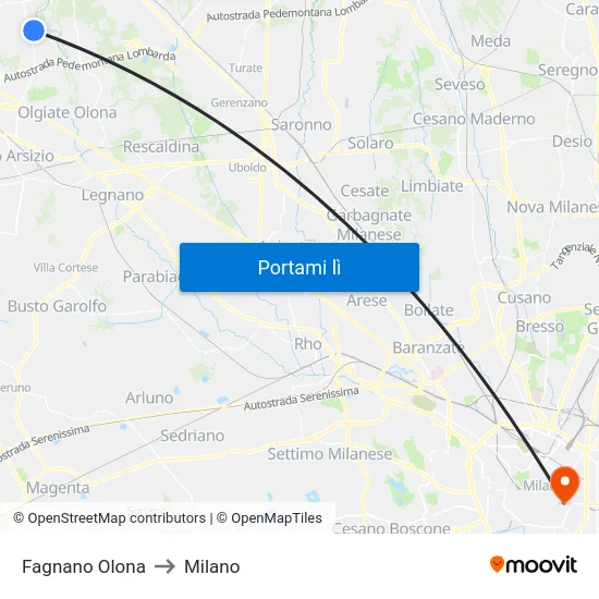 Fagnano Olona to Milano map