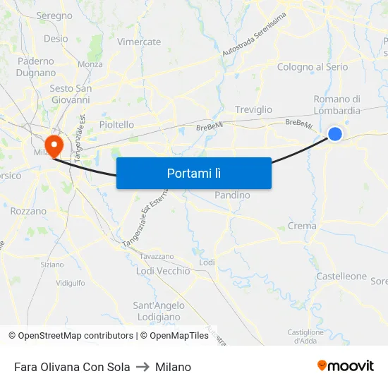 Fara Olivana Con Sola to Milano map