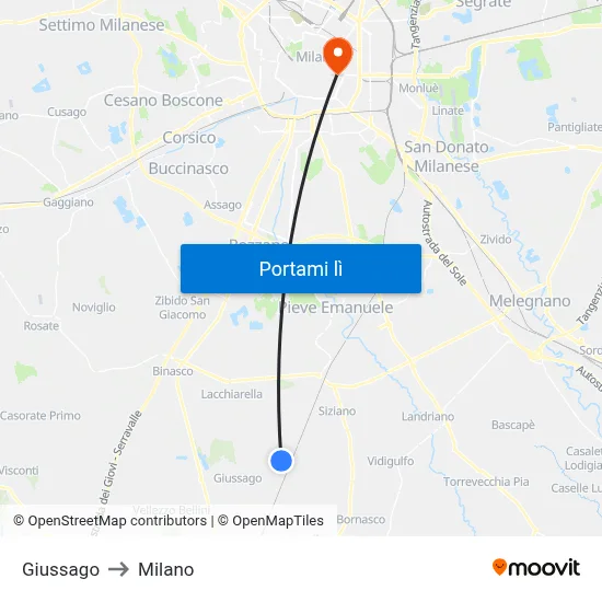Giussago to Milano map