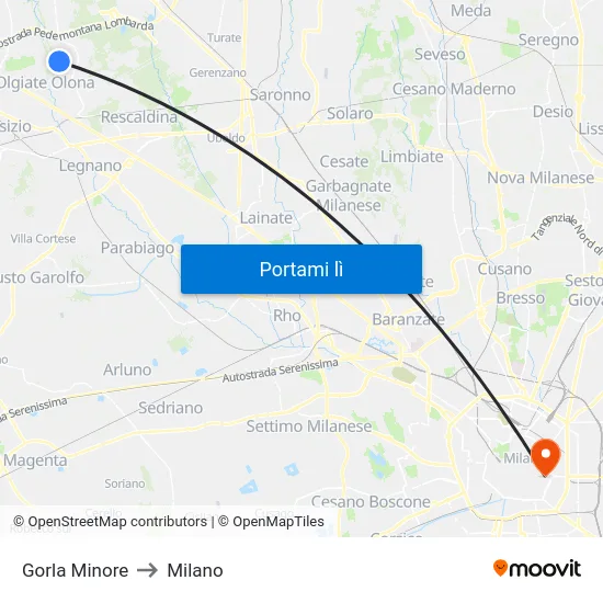 Gorla Minore to Milano map