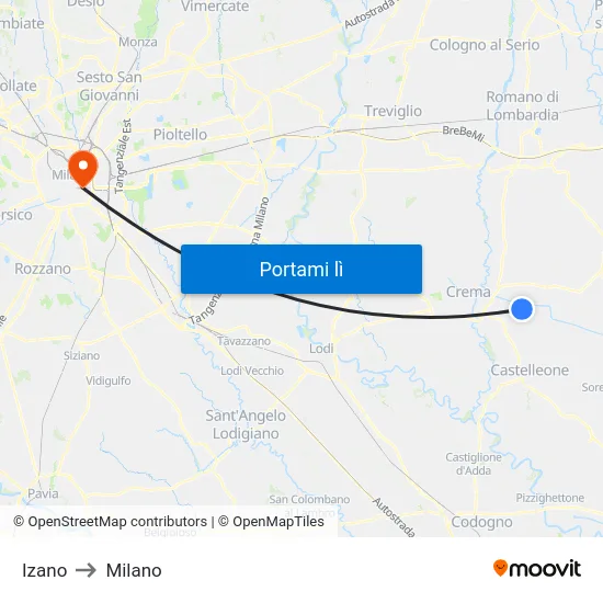 Izano to Milano map