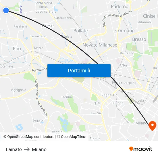 Lainate to Milano map