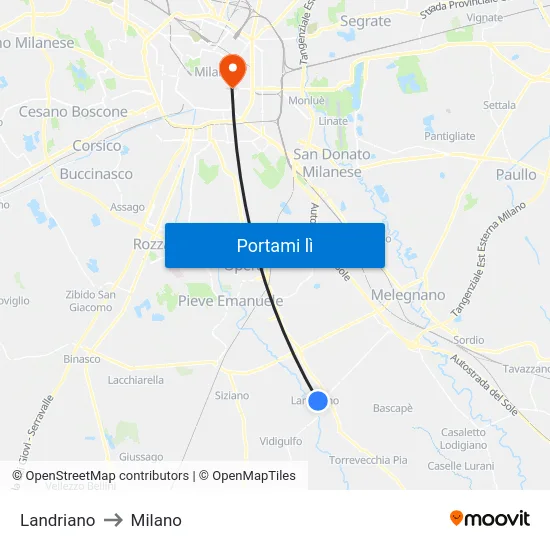 Landriano to Milano map