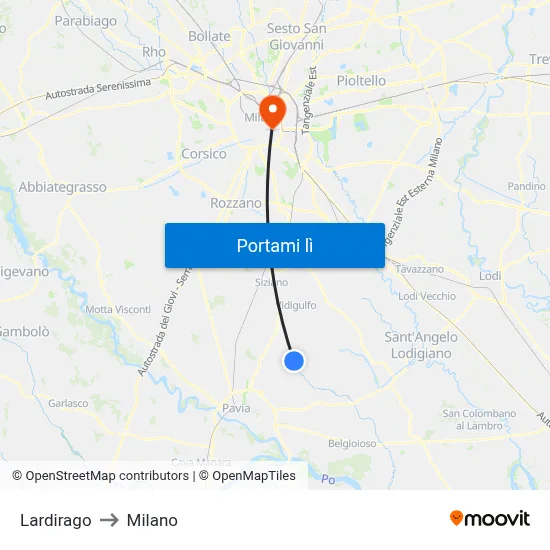 Lardirago to Milano map