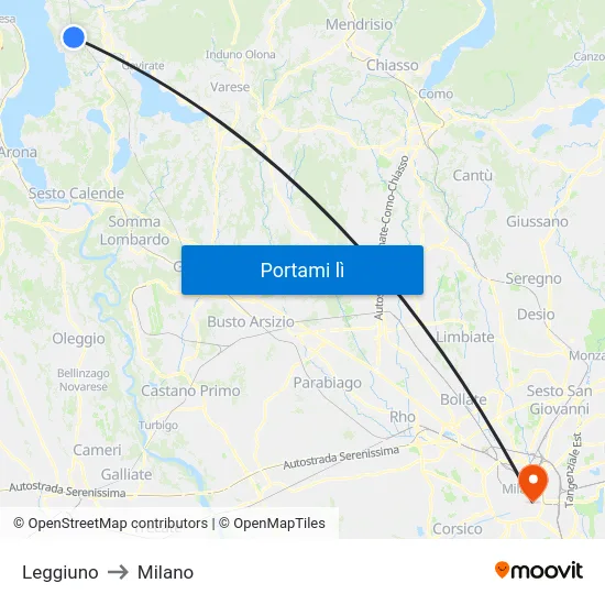 Leggiuno to Milano map
