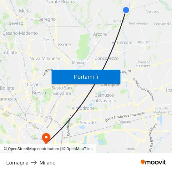 Lomagna to Milano map