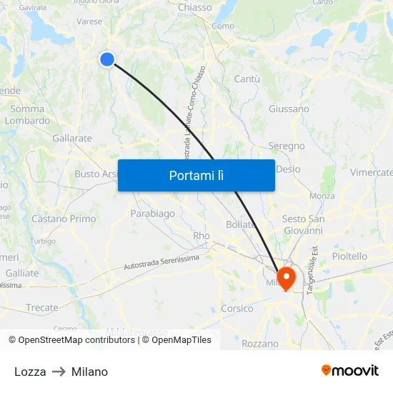 Lozza to Milano map