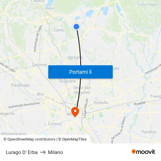 Lurago D' Erba to Milano map
