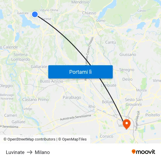 Luvinate to Milano map