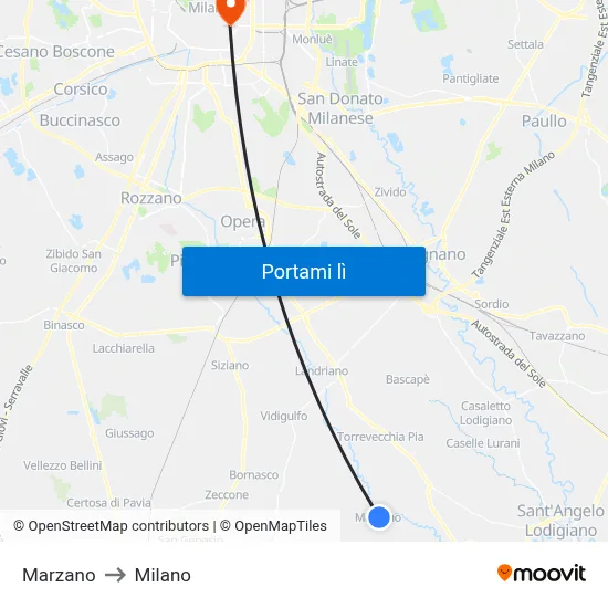 Marzano to Milano map
