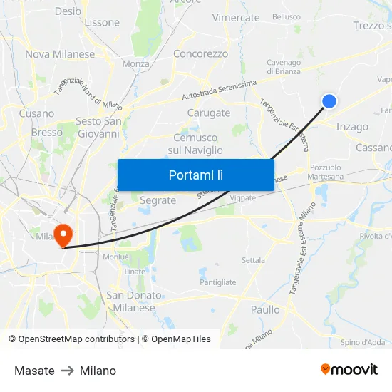 Masate to Milano map