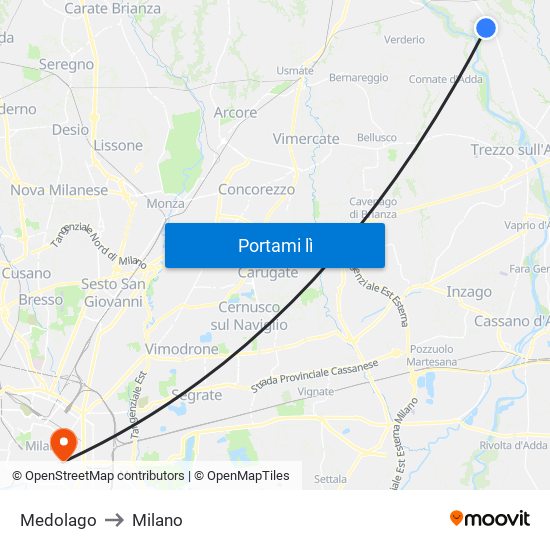 Medolago to Milano map