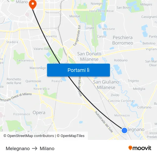 Melegnano to Milano map