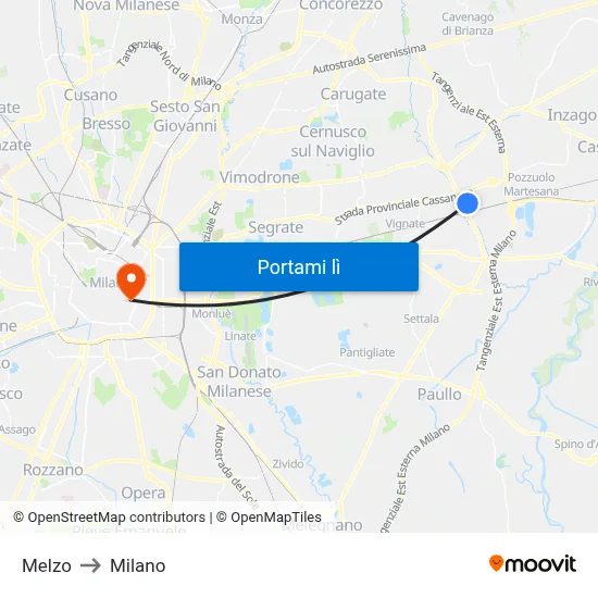 Melzo to Milano map