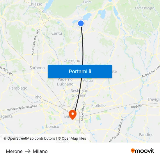 Merone to Milano map