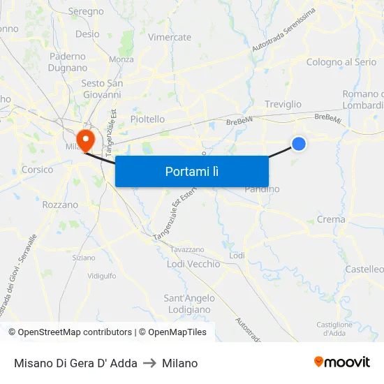 Misano Di Gera D' Adda to Milano map
