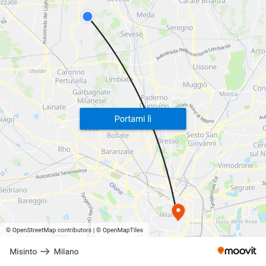 Misinto to Milano map
