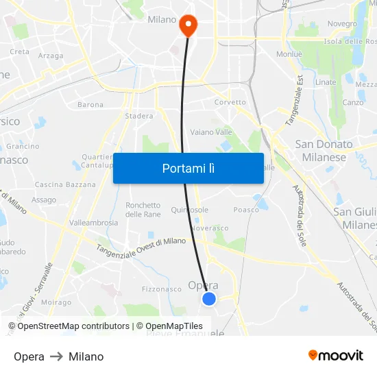 Opera to Milano map