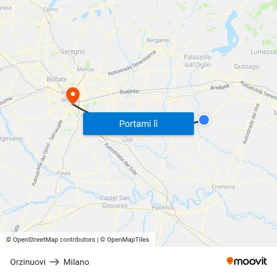Orzinuovi to Milano map