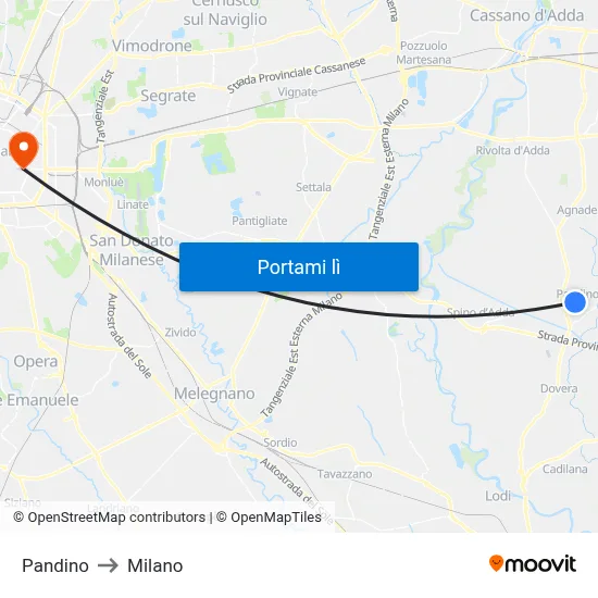 Pandino to Milano map
