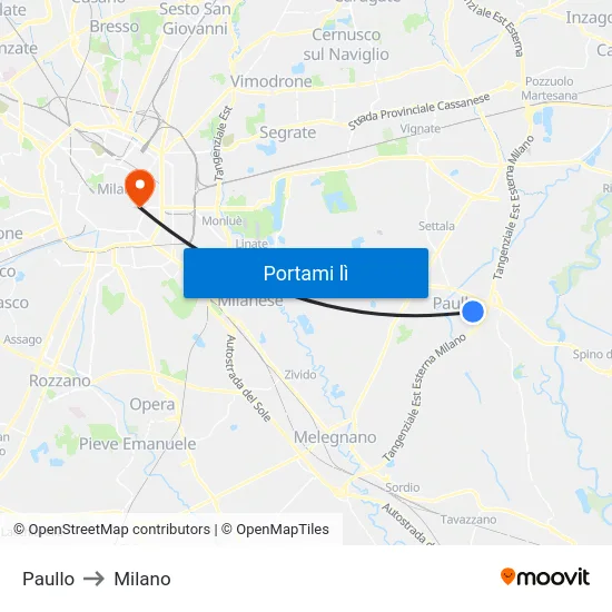 Paullo to Milano map