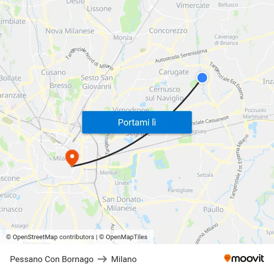 Pessano Con Bornago to Milano map