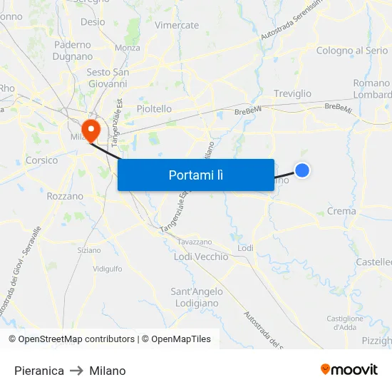 Pieranica to Milano map