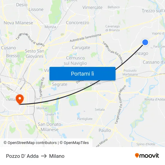 Pozzo D' Adda to Milano map