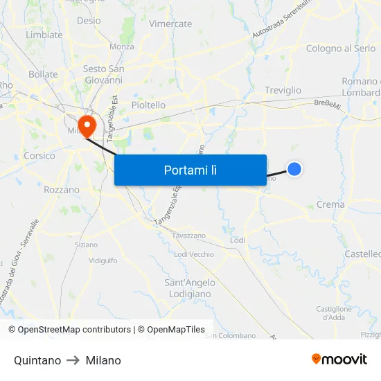 Quintano to Milano map