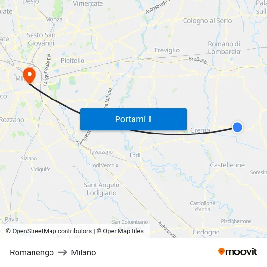 Romanengo to Milano map