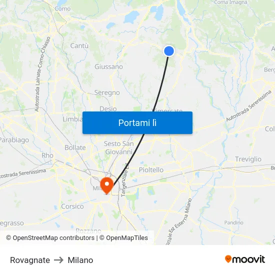 Rovagnate to Milano map