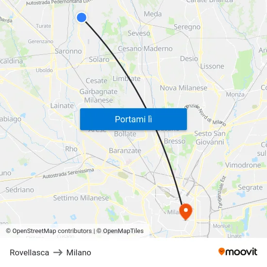 Rovellasca to Milano map