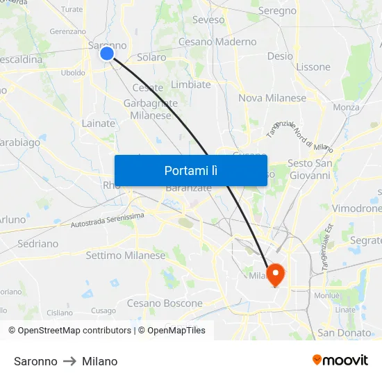 Saronno to Milano map