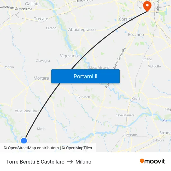 Torre Beretti E Castellaro to Milano map
