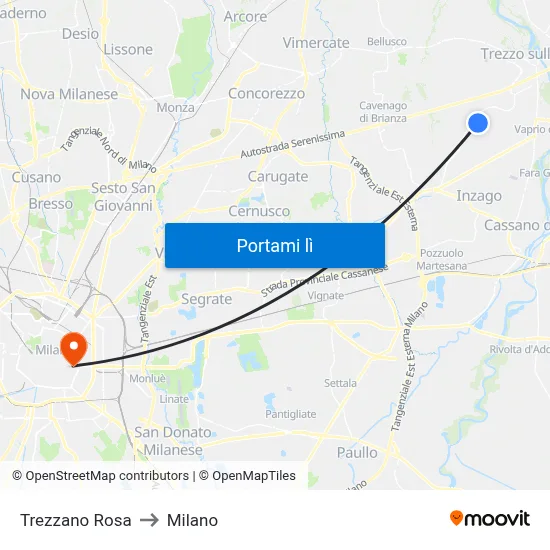 Trezzano Rosa to Milano map
