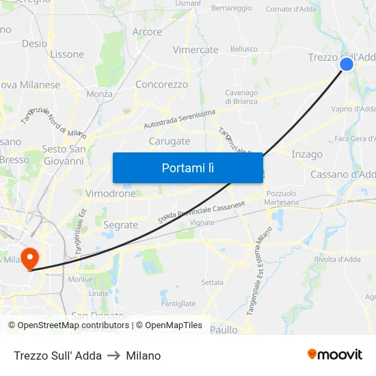 Trezzo Sull' Adda to Milano map