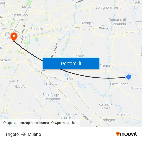 Trigolo to Milano map