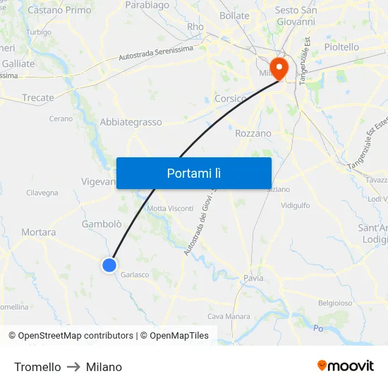 Tromello to Milano map
